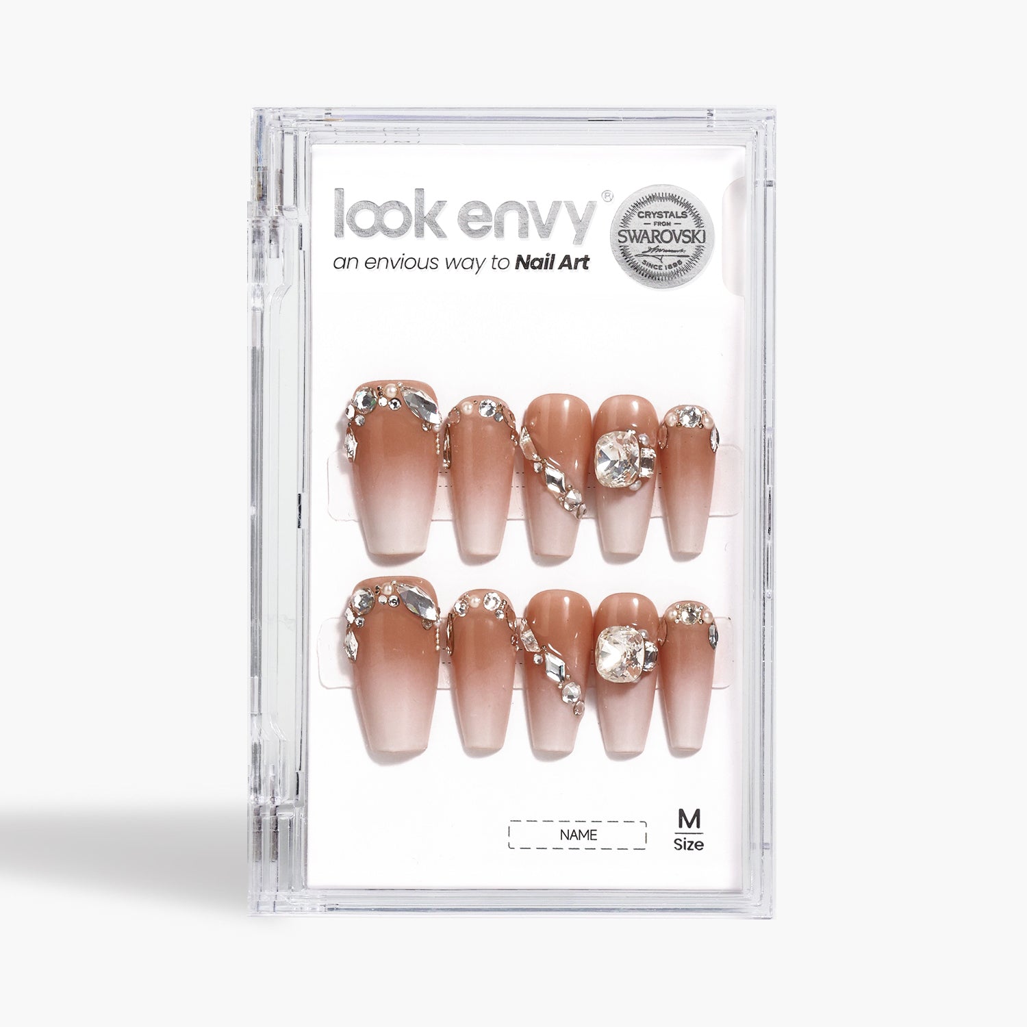 Handmade Almond-Shaped Nail Art Nude Gradient Luxury Swarovski Crystals Decor Press On Nails Nail Supplies