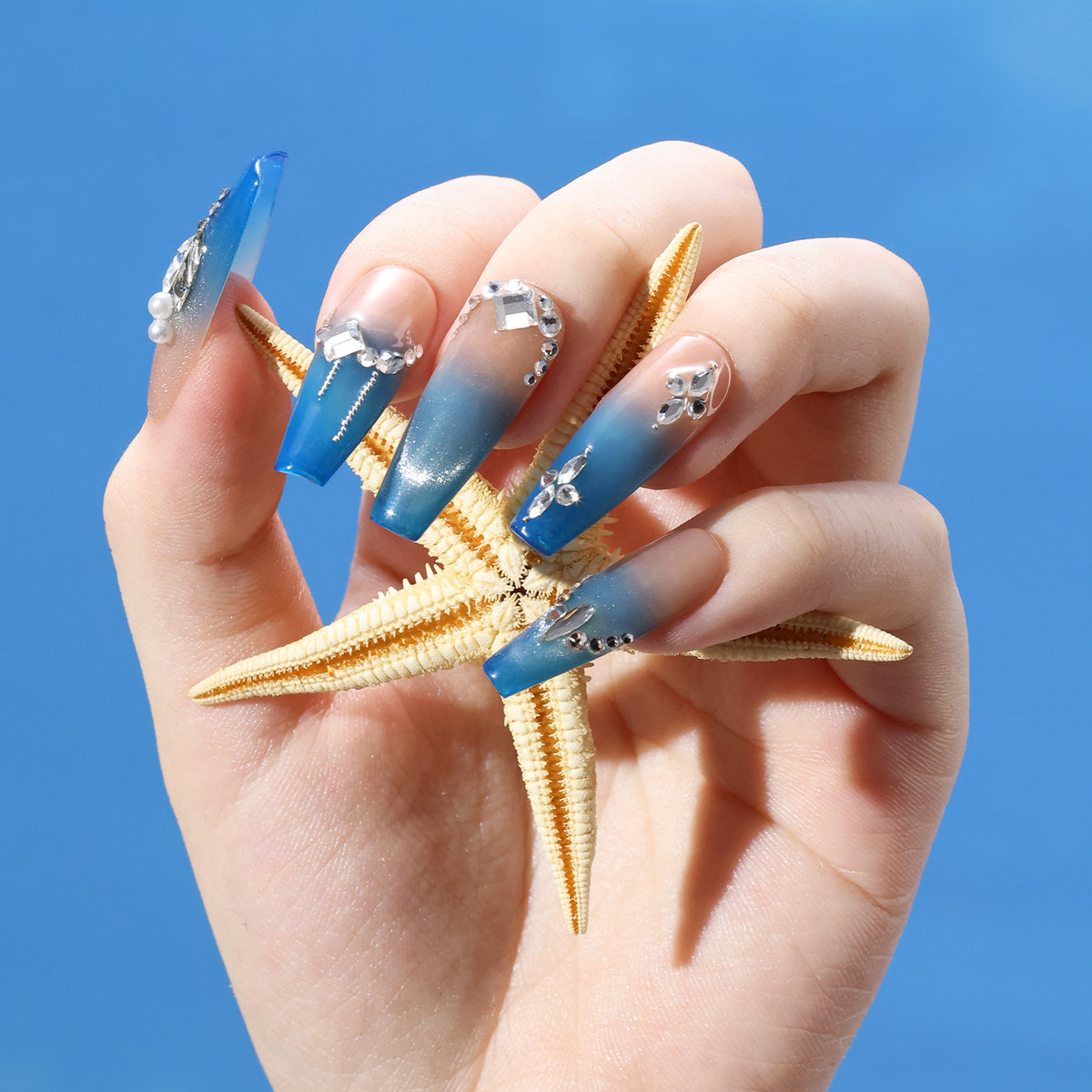 Long Nail Designs with 4D Crystal Magic