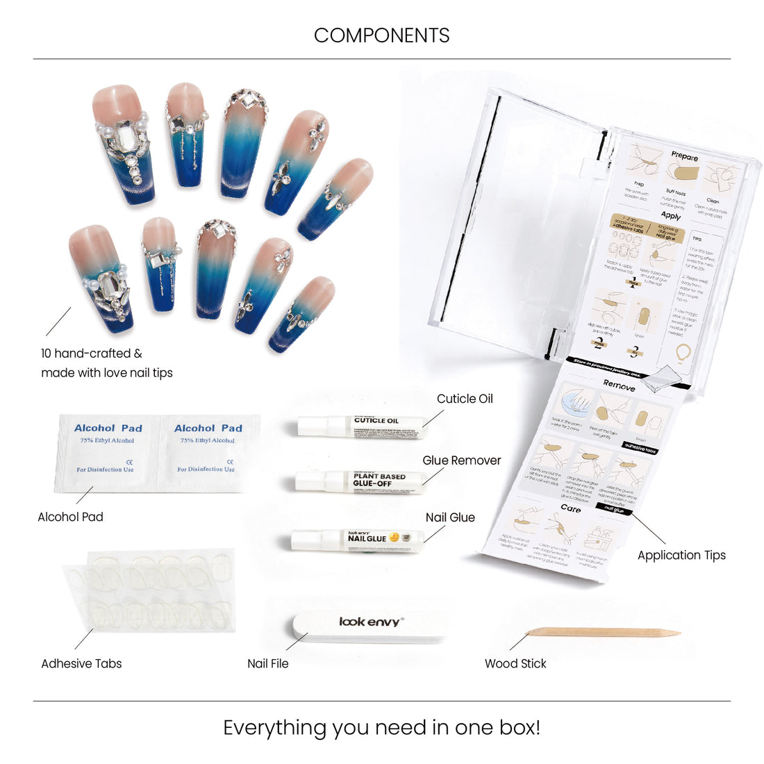 Luxury Slaon Nails Long Coffin-Shaped Glossy Blue Cat Eye Fine Flash Nail Design Swarovski Crystals Decor Handmade Press on Nails