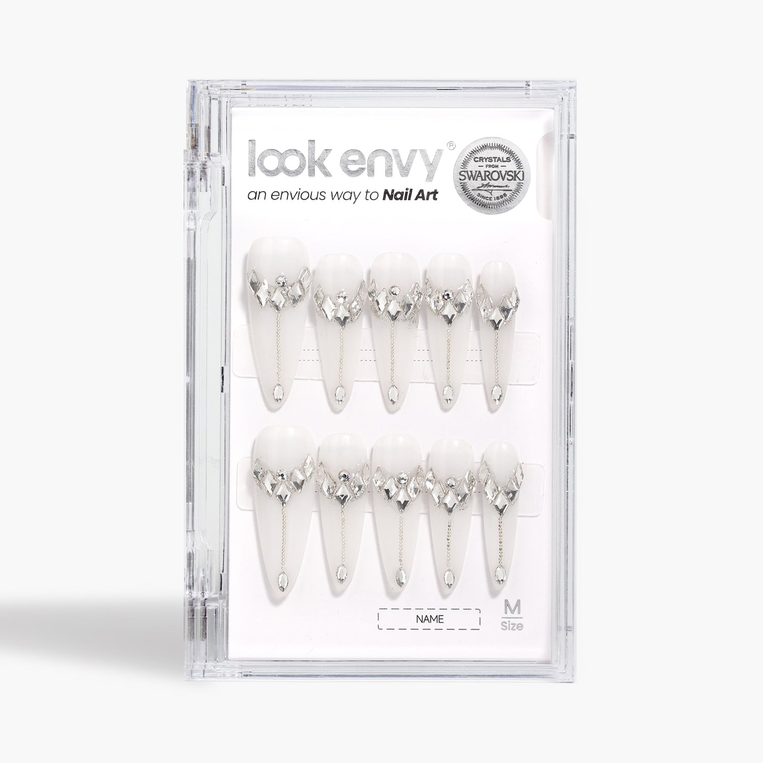 Long Stiletto-Shaped Fake Nail Milky White Nail Art With Luxury  Swarovski Crystals Decor Luxury Press On Nail Handmade
