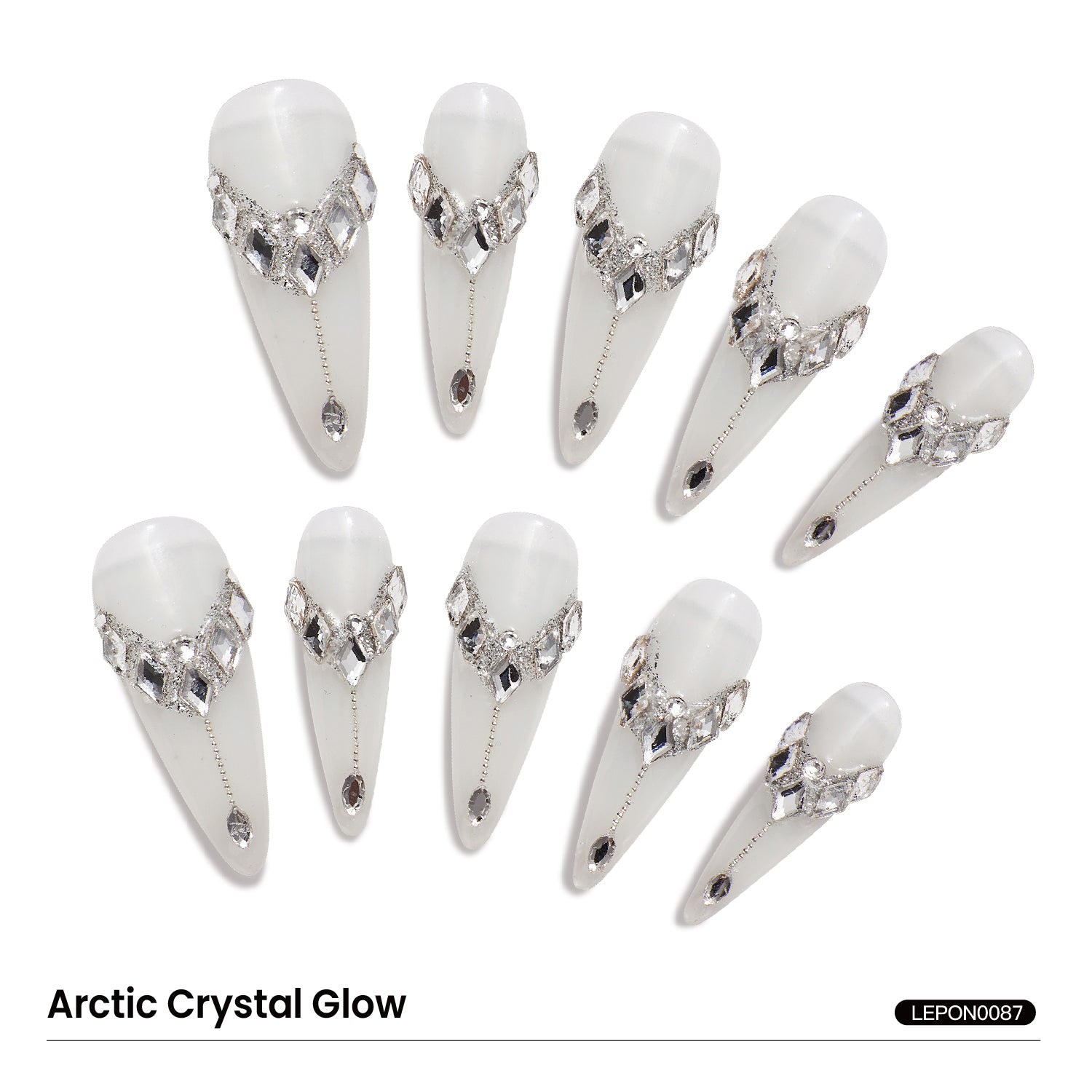 Long Stiletto-Shaped Fake Nail Milky White Nail Art With Luxury  Swarovski Crystals Decor Luxury Press On Nail Handmade