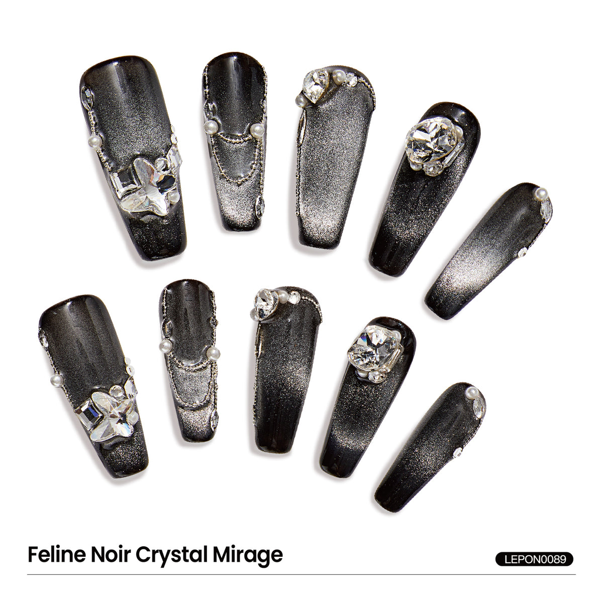 Glamorous Black Crystal Nail Fashion