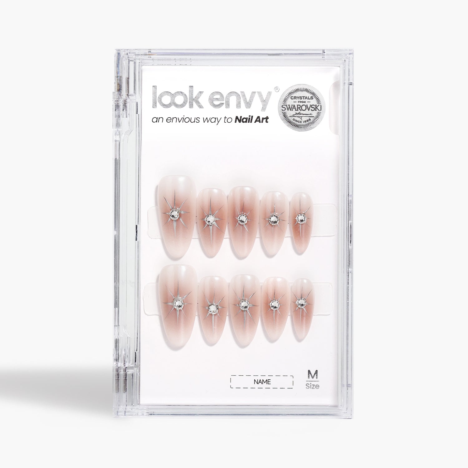 10 Pcs Medium Coffin-Shape Nail Art Nude Glitter Aurora Texture Handmade Press On Nails