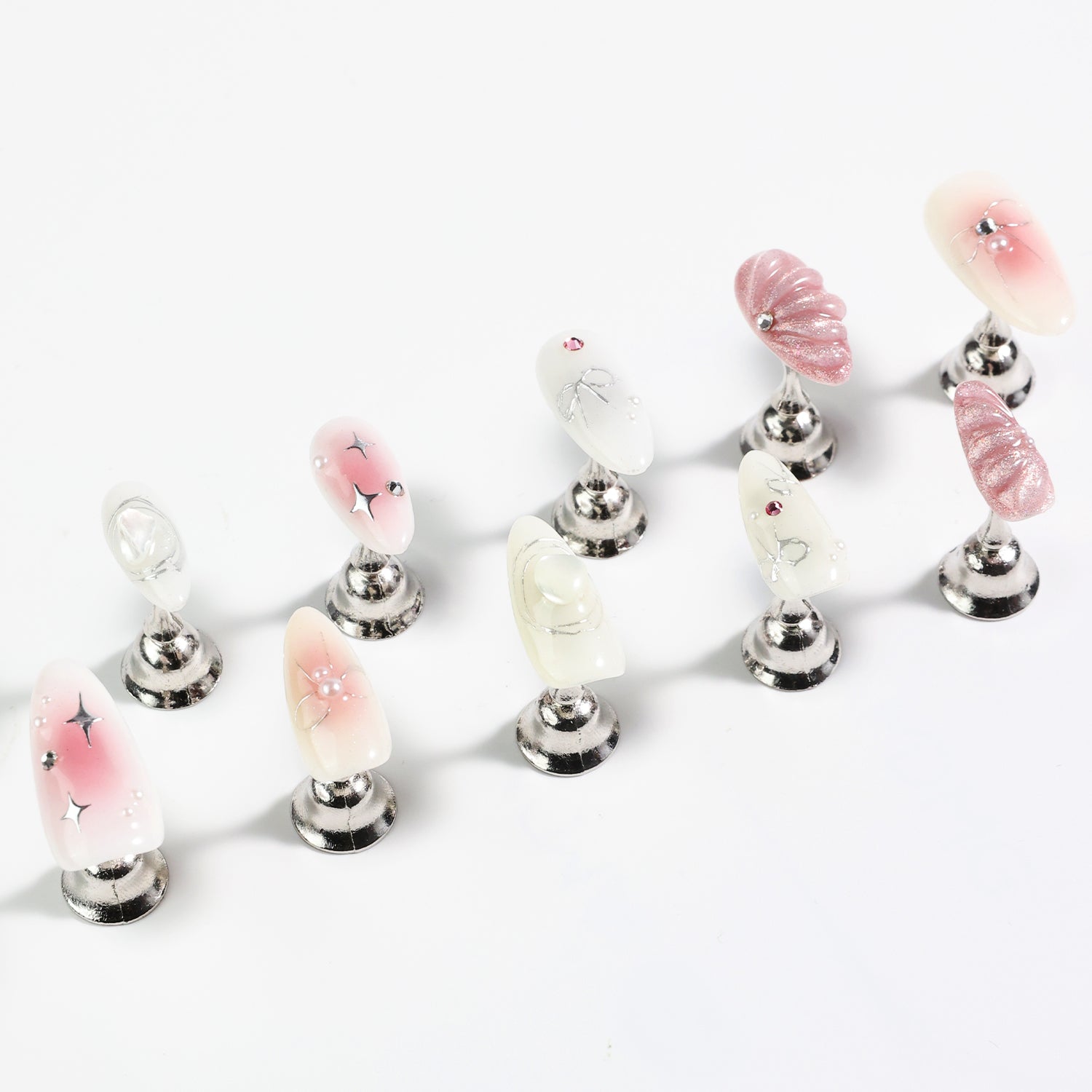 Y2K Sweet Pink Blush Almond-Shaped Pearl 3D Sculpted Waves Press on Nail Handmade False Nails