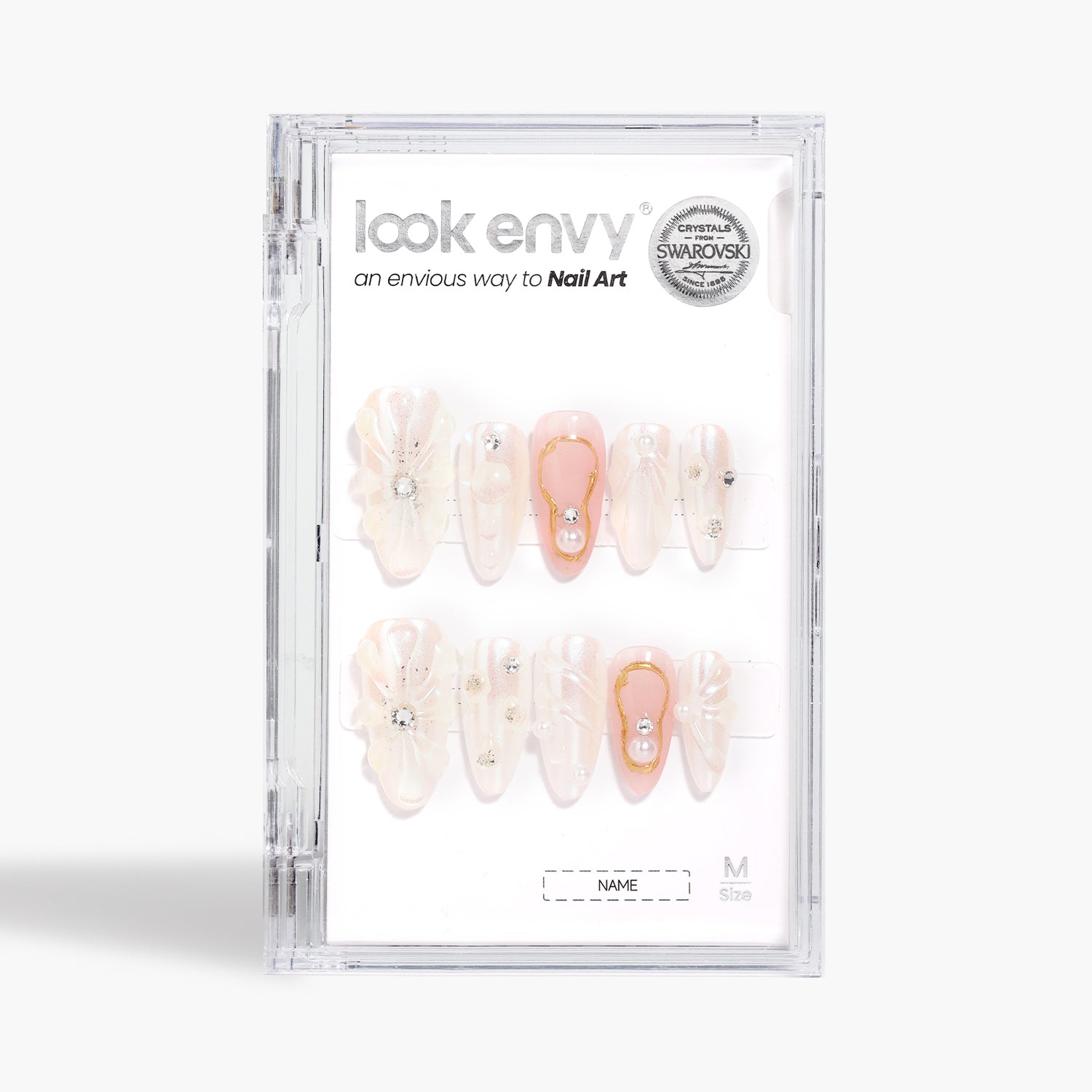 Medium Almond Shape Press On Nails With Manually Painted Irregular 3D Patterns, Rhinestones, Pearls Glossy Decor Handmade Nail Art