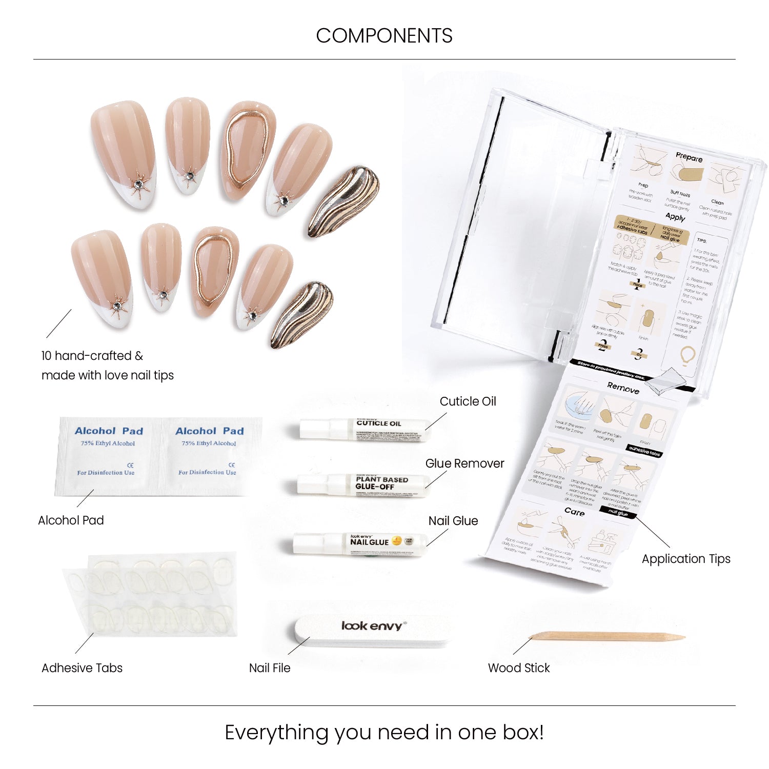 10Pcs Medium-Length Almond-Shaped 3D Gold Edge French Press on Nails For Daily Wear