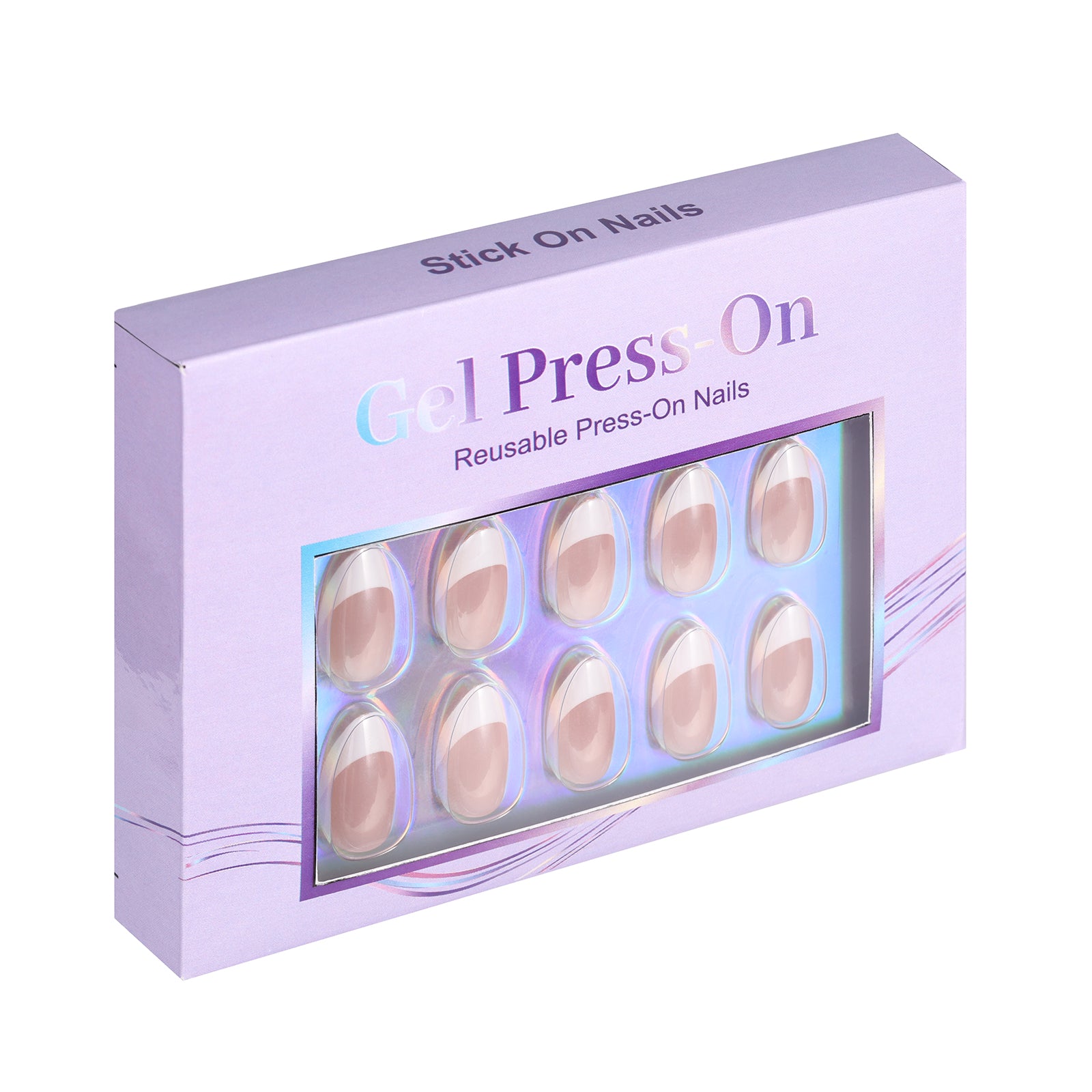 Stick On Nails - French Tip Short Almond Press On Nails with Glue for Women, Soft Gel Glue On Nails in 16 Sizes - 32 Nails Kit